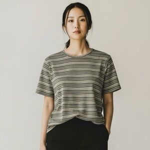 Bobeau Green/Cream Multicolored Striped Super Soft Women's L Top